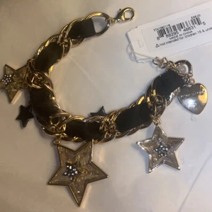 Betsey Johnson Gold Tone Dangling Crystal Stars Bracelet W/Rhinestones NWT $58 - Picture 1 of 6