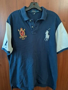 Mens Ralph lauren Big pony polo Shirt Crest #4 Blue white XL classic fit - Picture 1 of 13