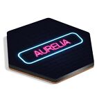 Hexagon MDF Coaster Neon Sign Design Aurelia Name #352776