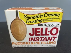 Vintage Jell-o Box Butterscotch Dessert 3 3/4 OZ Box / Prop Box versiegelt 1980er gb1 - Bild 1 von 6