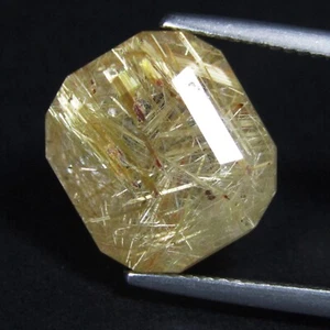 Piedra preciosa suelta de cuarzo rutilado extraído en tierra natural raro de 11,08 quilates corte esmeralda - Imagen 1 de 3