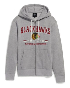Chicago Blackhawks Men's Grey Zip Up Hoodie - Picture 1 of 2