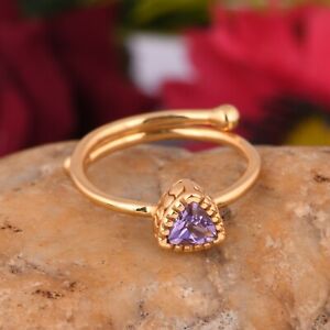 Pink Amethyst Triangle Gemstone Stackable Gold Plated Women New Fashion Ring