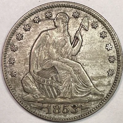 1853 Arrows and Rays Seated Liberty Half Dollar Almost Uncirculated Coin 15869 - Image 1 of 3