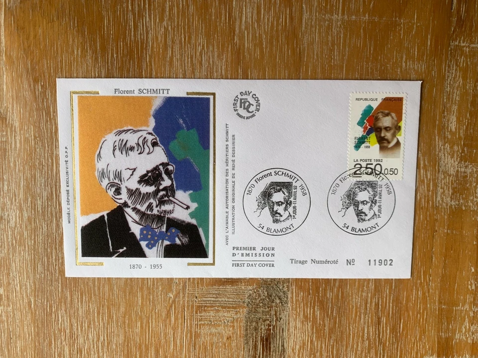 FRANCE 1992 FDC SILK FLORENT SCHMITT COMPOSER - Image 1 of 1