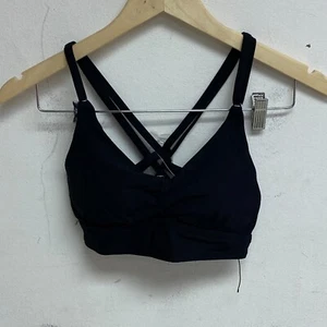 Calia Women  Swim Medium Support Ruched Front Cross Back Top PURE BLACK WSA22202 - Picture 1 of 8