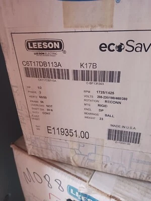 Leeson Electric Motor E119351.00 1/2 HP 1725 Rpm 3PH 230/460 Volt 56 Frame - Image 1 of 4