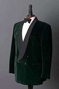 Men's Smoking Jacket Green Velvet Vintage Host Wear Style Dinner Jacket Blazers - Picture 1 of 2