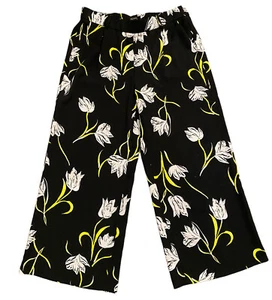 Halogen Relaxed Wide Leg Black Pants Floral Print Elastic Waist Woman’s Sz S - Picture 1 of 8
