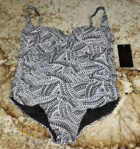 ALISHA LEVINE Black White Printed Mio 1 pc Tummy Control Swim Suit Womens 10 14 - Picture 1 of 6