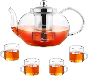 Glass Teapot Gift Set - 1200ML / 40 OZ Glass Tea Kettle with 4 Tea Cups, Teapot - Picture 1 of 7