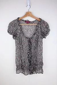Ted baker “Macra” 100% silk blouse in black/white stripe Size 1/UK8 - Foto 1 di 6