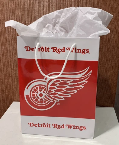 Detroit Red Wings Official 13 Inch X 10 Inch Glossy Gift Bag W/ White Gift Paper Cover