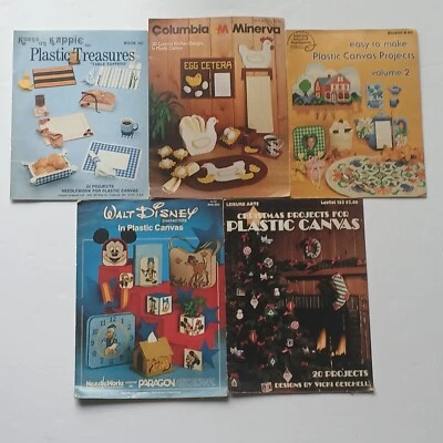Vintage Needlework Plastic Canvas Pattern booklets Lot of 5 Plastic Treasures - Image 1 of 4