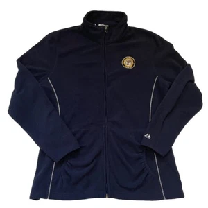 Majestic Womens Medium Blue Full Zip Fleece Jacket Pockets Logo - Picture 1 of 5