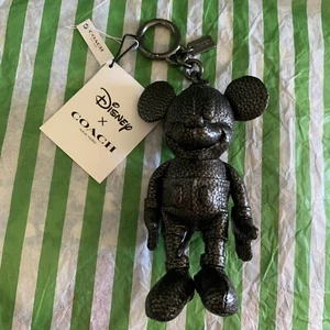 NUOVO COACH X TOPOLINO CIOTTOLATO PELLE NERA ACCENTI ARGENTO 6" PORTACHIAVI/PORTACHIAVI CATENA - Foto 1 di 12