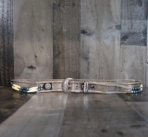 Vintage 90s Womans Large Silver Mesh Turquoise Beaded Western Belt Rodeo Cowgirl - Picture 1 of 6