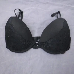 Reggiseno elegante e sexy 36C nero pizzo ferretto pushup strass regolabile - Foto 1 di 10