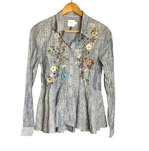 Camisa Top HD In Paris Bordada Con Botones Peplum Talla S Lentejuelas Bosque Hada - Imagen 1 de 11