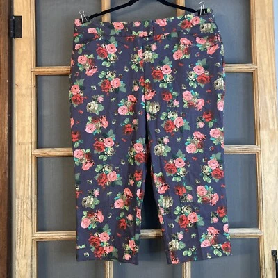 Pantalones capri florales para mujer Larry Levine talla 16, 38" cintura, 20" entrepierna Foto 1 de 4