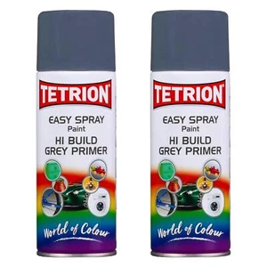 Tetrion Easy Spray Paint Hi Build Aerosol Spray Grey Primer 400ml x2 - Picture 1 of 12