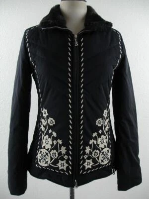 Mujer 4 Bogner Goan Thylmann Chaqueta de Esquí Abrigo Bordado Negro Blanco Plumón Piel Foto 1 de 4