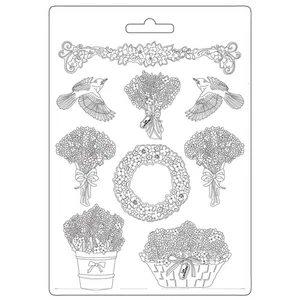 Stamperia Soft Maxi Mould 8.5"X11.5"-Garlands & Bouquets, Provence - Picture 1 of 1