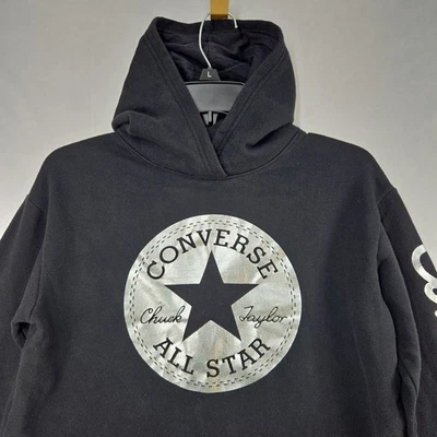 Sudadera con Capucha Converse Recortada Lámina Plateada Negra Niña Grande 12-13 Años Foto 1 de 4