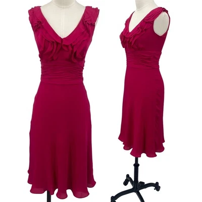 Vestido de seda Antonio Melani sin mangas con volantes escote en V midi rosa para mujer 0 Foto 1 de 4