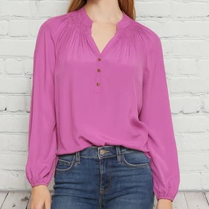 Lilly Pulitzer Elsa Top XS 100% Seide Popover gesmokt Bauer hellrosa adrett - Bild 1 von 13