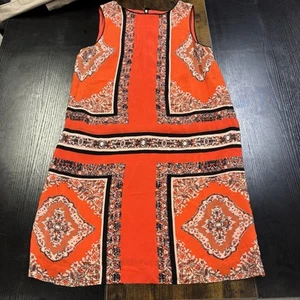 Vestido recto Maeve Anthropologie Canna naranja negro seda estampado bandana talla 2 cremallera - Imagen 1 de 7