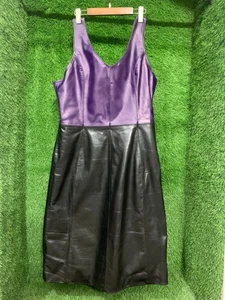 Women's Genuine Cowhide Leather Handmade Black & Purple Dress Slim Fit & Stylish - Picture 1 of 4