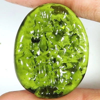 22.90 CT Lab Created Green Moldavite Fancy Cabochon Gemstone 21x27x5 mm GTi173 - Image 1 of 4