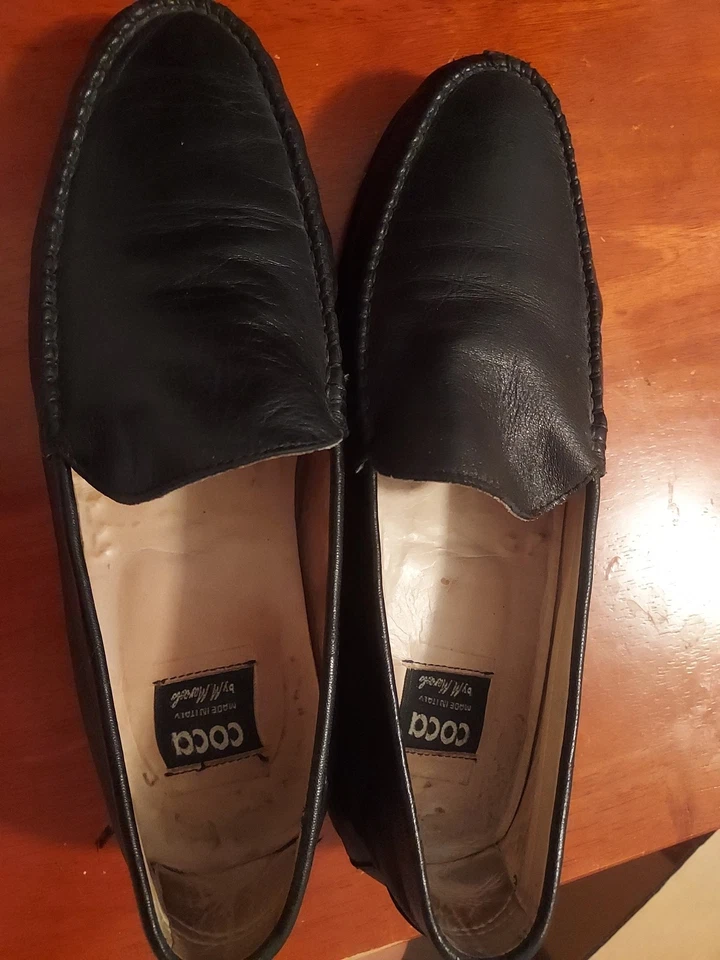 Vero Cuoio Mocasines Sin Cordones Negros Hombres Zapatos Talla 7 Hecho en Italia Foto 1 de 4