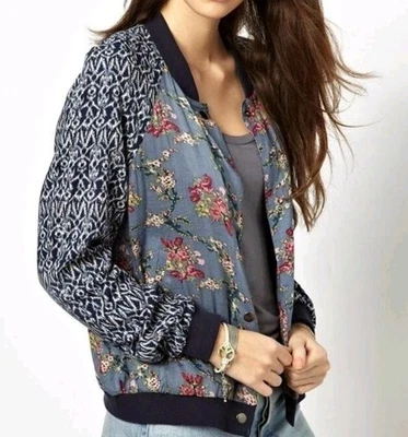 FREE PEOPLE Floral Bomber Style Jacket Size Small Floral Boho Cottagecore  - Image 1 of 4