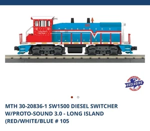 MTH 30-20836-1 SW1500 DIESEL SWITCHER W/PROTO-SOUND 3, LONG ISLAND (R-W-B) #105 - Picture 1 of 7