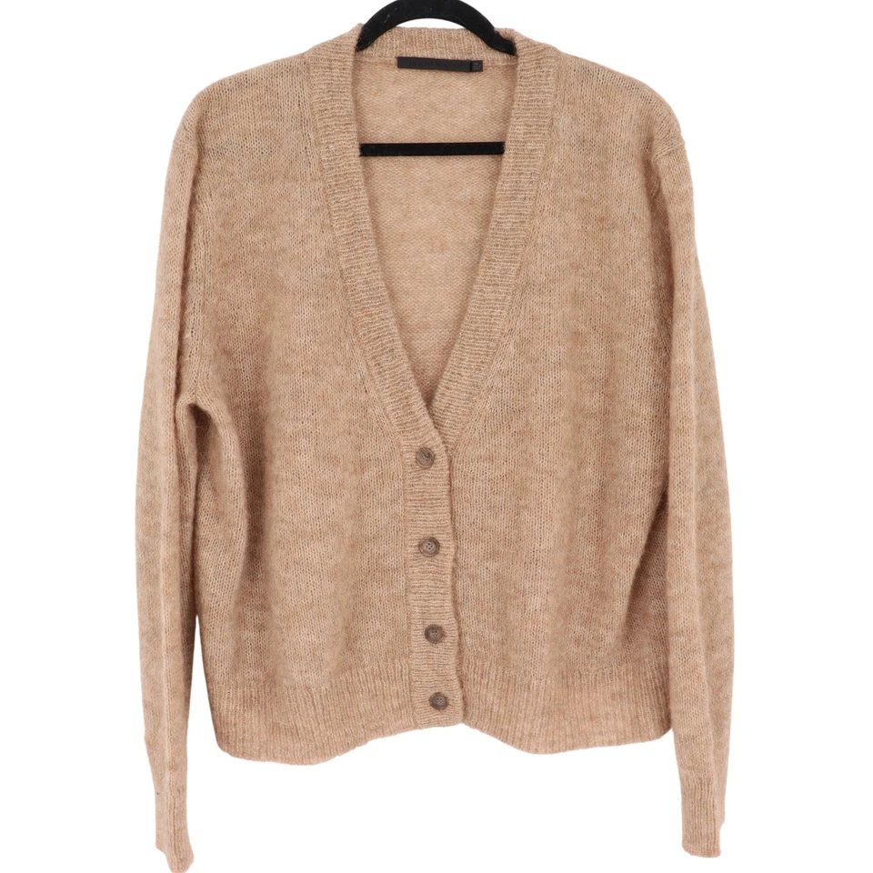 Jenni Kayne 男友开衫 XL 码米色羊驼羊毛针织 V 领毛衣 — 第 1/4 张图片