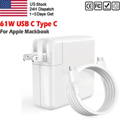 61W USB C Type C AC Adapter Charger For Apple MacBook/Air/Pro 13 14 15 16 A1708* - Image 1 of 4