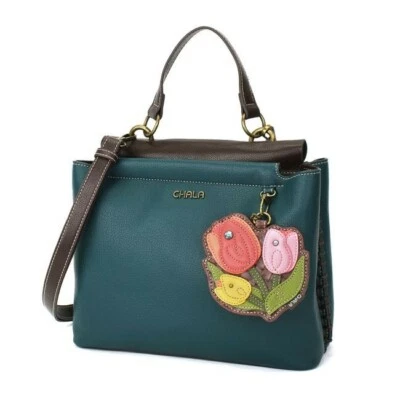 NEW Chala Convertible Satchel Crossbody Tote Turquoise Blue Pleather TULIP gift - Image 1 of 4