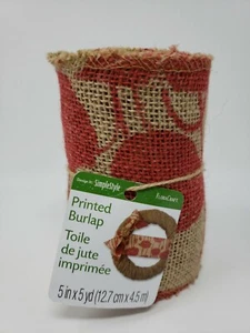 FloraCraft Printed Ribbon Burlap Poppy Print Red Size 5" x 5 Yards Roll Lot 2 - Picture 1 of 3