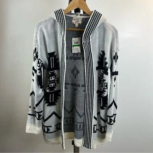 NWT Hippie Rose Women's Open Cardigan Size Large Black and White Tribal Design - Picture 1 of 6
