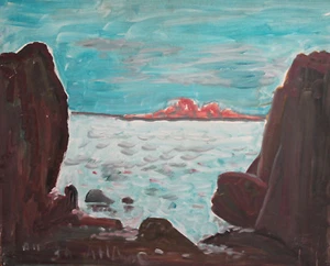 Vintage Ölgemälde Fauvist Meereslandschaft signiert - Bild 1 von 12