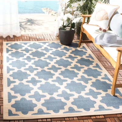 SAFAVIEH Indoor Outdoor CY6913-243 Courtyard Blue / Beige Rug - Image 1 of 4