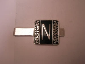 N Monogram Initial Letter Vintage SWANK Tie Bar Clip nathan neil norman niles - Picture 1 of 6