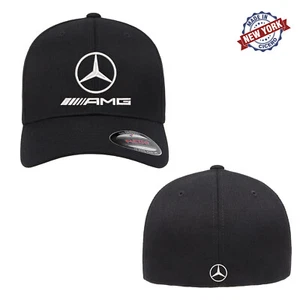 Mercedes-Benz AMG Logo Embroidered Flexfit Fitted Ball Cap Front & Back Stitch - Picture 1 of 14
