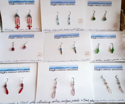 NEW! Drop Earrings High View Studio, Sterling Silver Antique Pewter Czech Glass - Image 1 of 4