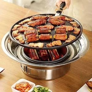 Parrilla de carbón para barbacoa, parrilla de barbacoa coreana antiadherente de acero inoxidable de 13,7 pulgadas, - Imagen 1 de 12
