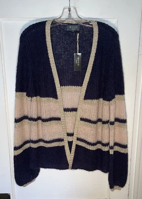 Cárdigan Suéter WYSE London Nuevo con Etiquetas Angela Rayas Azul Marino/Tostado/Dorado Metálico M/L d711 Foto 1 de 4