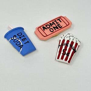 Movie Popcorn Ticket Soda Resin Button Covers Set of 3 Blue Red Pink 1.5 Inch