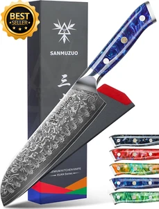 Santoku Knife - 7 Inch - Xuan Series - VG10 Damascus Steel Kitchen Knife - Resin - Picture 1 of 12